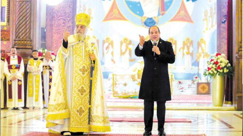 <strong>الرئيس السيسي خلال حضوره قداس عيد الميلاد بالكاتدرائية</strong>