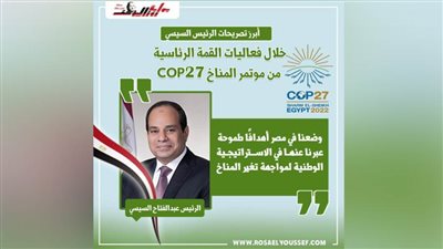 أبرز تصريحات الرئيس السيسي خلال فعاليات القمة الرئاسية من مؤتمر المناخ COP27  (إنفوجراف)