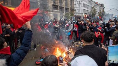 اندلاع أعمال شغب في بروكسل عقب هزيمة منتخب بلجيكا من المغرب 