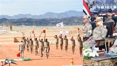 الفريق أسامة عسكر يشهد بياناً عملياً للتكتيكات الصغرى والمهارة في الميدان لإحدى وحدات المنطقة الجنوبية العسكرية