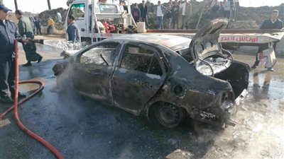 بالصور.. إصابة شخص وتفحم سيارة في حادث تصادم بالدقهلية 