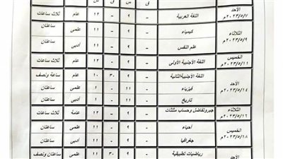 ننشر جدول امتحان نهاية العام الدراسي 2022-2023 للصف الثاني الثانوي العام بالمنيا