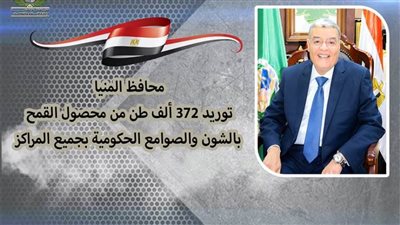 محافظ المنيا يعلن توريد 372 ألف طن من محصول القمح 