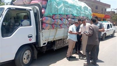 ضبط ٣ سيارات محملة بـ٢٨ طن قمح دون ترخيص وتسليمها للمطاحن بالمنيا