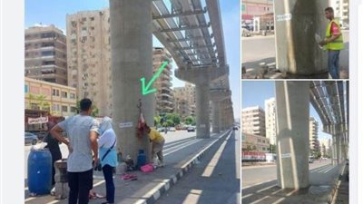 عاجل.. تشميع محل الجزار المعتدي على أحد أعمدة المونوريل بشرق مدينة نصر