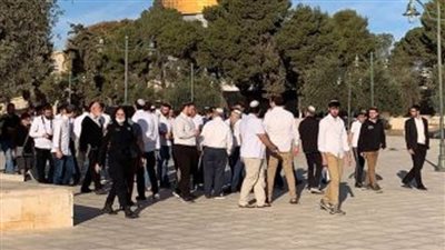 عشرات المستوطنين يقتحمون باحات الأقصى بحماية الاحتلال الإسرائيلي
