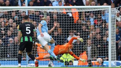 مانشستر سيتي يفوز على برايتون 1/2 ويتصدر البريميرليج