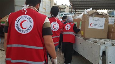 الهلال الأحمر المصري: دخول 35 شاحنة تحمل 600 طن من المساعدات للجانب الفلسطيني