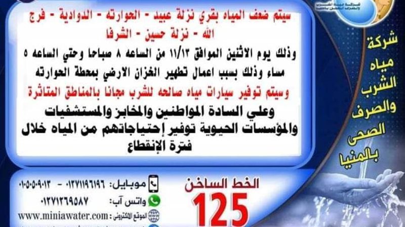 ضعف المياه في 6 قري