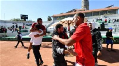 احتفال فراعنة التنس بالتأهل التاريخي للمجموعة العالمية لكأس ديفيز