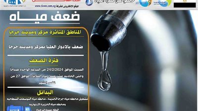 ضعف المياه بالأدوار العليا بمركز ومدينة جرجا بسوهاج نتيجة أعمال غسيل بالمحطة 