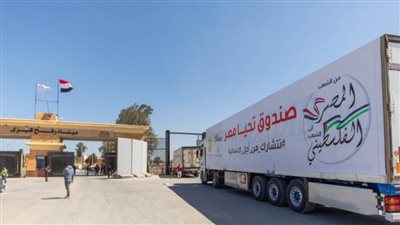 وصول القافلة الإغاثية الخامسة من صندوق تحيا مصر إلى الجانب الفلسطيني