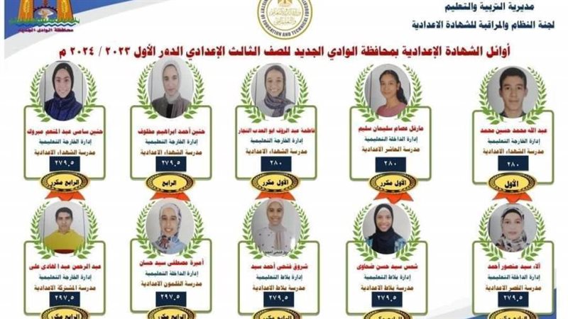 اوائل الشهادة الاعدادية