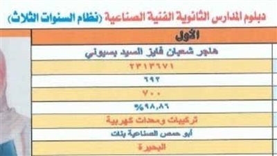 بنات البحيرة يحصدن مركزين بين أوائل الدبلومات الفنية على مستوى الجمهورية