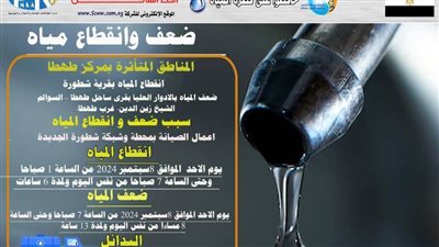 سوهاج : انقطاع المياه بقرى غرب طهطا لمدة 13 ساعة للقيام بأعمال الصيانة بمحطة شطورة