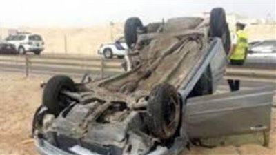 إصابة 4 أشخاص في حادث انقلاب سيارة ملاكي بطريق شبرا بنها الحر