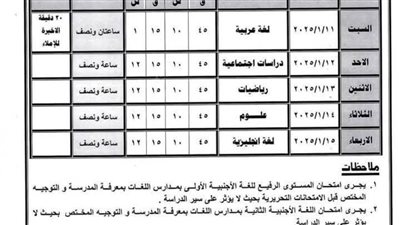 ننشر جدول امتحانات الفصل الدراسي الأول للمرحلتين الابتدائية والإعدادية بأسيوط