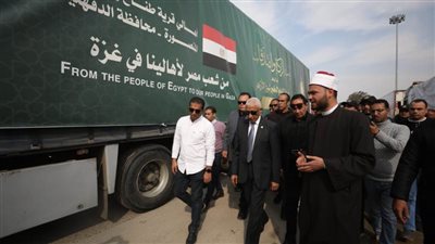 بالفيديو.. محافظ شمال سيناء يتفقد شاحنات 