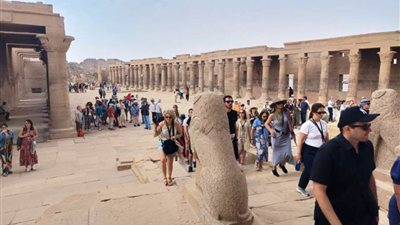 السائحون الأجانب يشاركون المصريين فرحتهم بعيد الفطر بالمواقع الأثرية في أسوان 