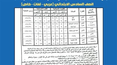 ننشر جداول ومواعيد امتحانات الفصل الدراسي الثاني للمرحلة الابتدائية بالبحيرة 