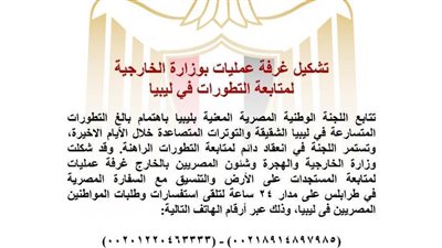 غرفة عمليات بوزارة الخارجية لتلقي استفسارات وطلبات المصريين في ليبيا