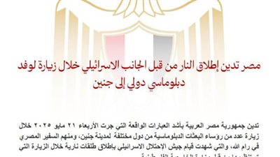 مصر تدين إطلاق النار من قبل الجانب الإسرائيلي خلال زيارة لوفد دبلوماسي دولي إلى جنين