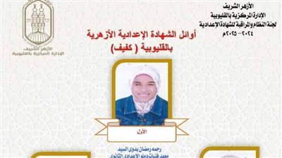 بالأسماء.. ننشر أوائل الشهادة الإعدادية الأزهرية بالقليوبية 