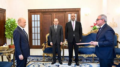 السفير المصري لدى اليمن يقدم أوراق اعتماده إلى رئيس مجلس القيادة الرئاسي للجمهورية اليمنية
