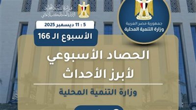 الحصاد الأسبوعي لأنشطة وزارة التنمية المحلية من 5 إلى 11 ديسمبر الجاري