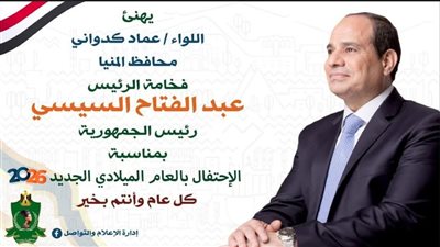 محافظ المنيا يهنئ الرئيس السيسى بالعام الميلادي الجديد