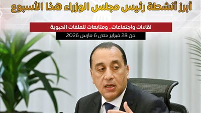  بالإنفوجراف.. أبرز أنشطة رئيس مجلس الوزراء هذا الأسبوع