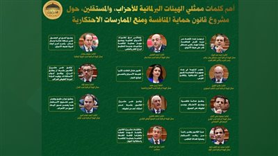 انفوجراف.. أهم كلمات ممثلي الهيئات البرلمانية حول مشروع قانون حماية المنافسة