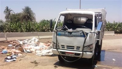 بالصدفة انكشف المستور.. انقلاب سيارة يقود إلى ضبط طن لحوم فاسدة في سوهاج