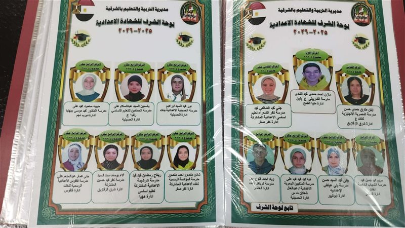 أوائل الشهادة الإعدادية بالشرقية 