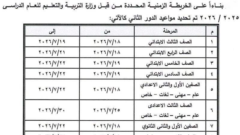 جدول الامتحانات 