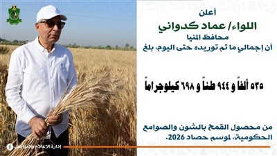 محافظ المنيا: انتظام أعمال توريد القمح واستلام 536 ألف طن من الموردين