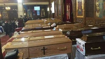 إقامة قداس بدير مار مينا لشهداء كنيسة المرقسية ودفنهم بمقبرة جماعية