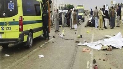 مصرع سائق وطفل وإصابة ٩ آخرين في تصام ميكروباص ولودر بأبو قرقاص