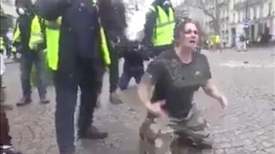 فرنسية للمتظاهرين: اقتلوني ولا تحرقوا باريس (فيديو)