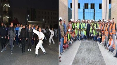 الرئيس السيسي.. حي على العمل بعد صلاة الفجر (صور)