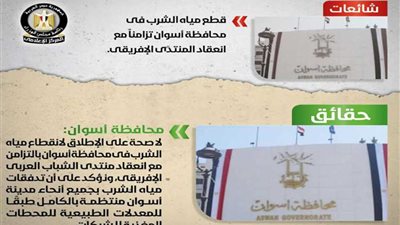 الحكومة تنفي قطع المياه عن أسوان بسبب المنتدى الإفريقي