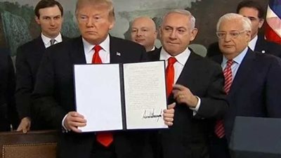ترامب يوقع مرسوما يعترف بسيادة الاحتلال على الجولان
