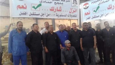 بالصور خروج عمال شركات الأعمال العام للمشاركة في الاستفتاء