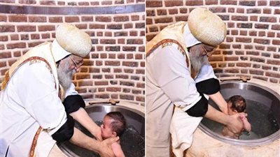 البابا تواضروس يعمد طفلين بقداس عيد دخول المسيح مصر