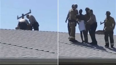 بالفيديو.. لحظة إنقاذ لص سقط في مدخنة منزل