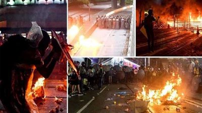 متظاهرو هونج كونج يلجؤون للمولوتوف ويقطعون السكة الحديد (صور)