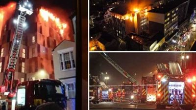 تفاصيل 14ساعة في مقاومة حريق بسكن طلابي بواسطة 40سيارة مطافي (صور)