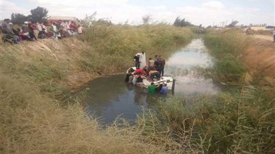 انتشال سيارة سقطت بترعة الإبراهيمية محملة بمخصبات زراعية بالمنيا