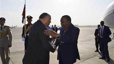 وزير الخارجية يلتقي الرئيس الكيني خلال توقفه بمطار القاهرة