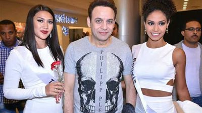 مصطفى قمر مع ملكات جمال العالم في افتتاح مول للأثاث المنزلي (صور‎ )